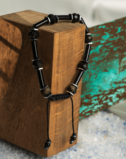 Women’s Black Onyx & Steel Tube Bead Bracelet