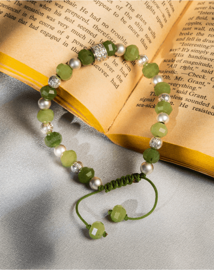 Men’s Natural Green Jade Stone & Silver Bead Bracelet