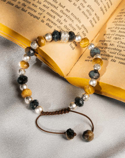 Men’s Natural Tiger’s Eye Stone & Navy Bead Bracelet