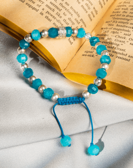 Men’s Natural Blue Apatite Stone & Silver Bead Bracelet
