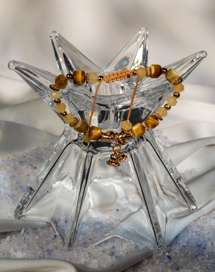 Women’s Tiger’s Eye & Quartz Bracelet with Bow Charm