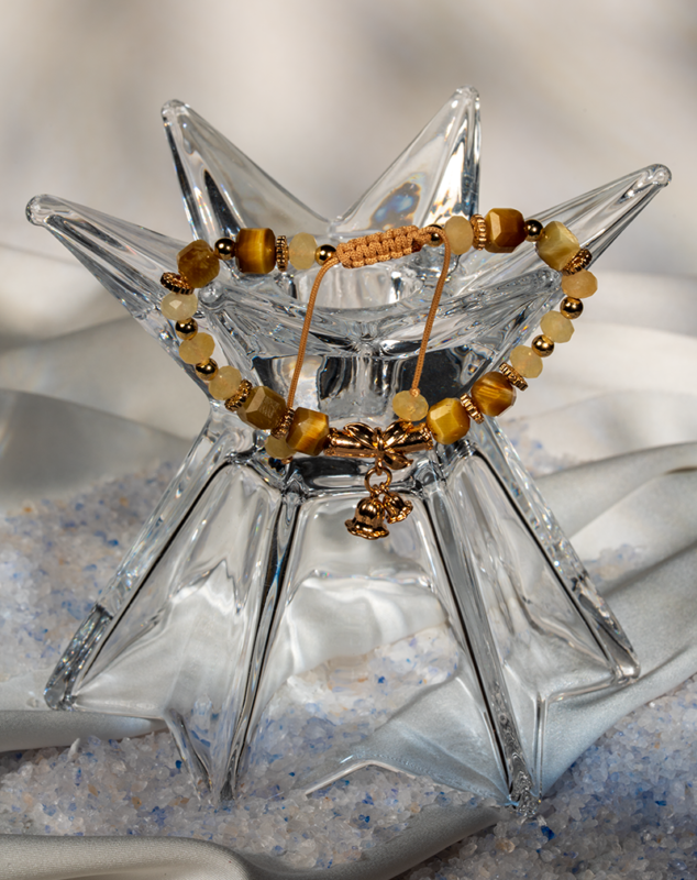 Women’s Tiger’s Eye & Quartz Bracelet with Bow Charm