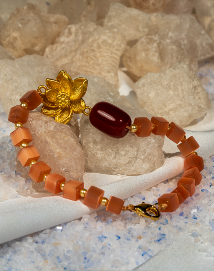 Women’s Agate Bracelet with Lotus Charm