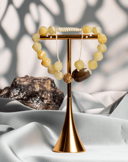 Men’s Yellow Quartz and Agate Bracelet with Rose Gold Bead