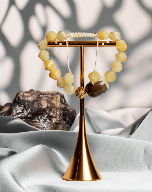 Men’s Yellow Quartz and Agate Bracelet with Rose Gold Bead