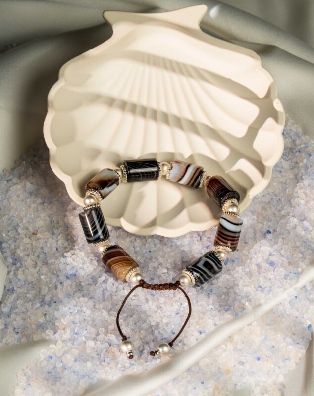 دستبند مردانه عقیق و مروارید