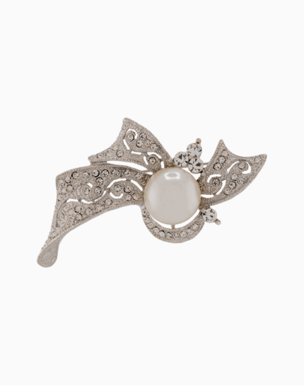 Women’s Pearl & Crystal Ribbon Brooch