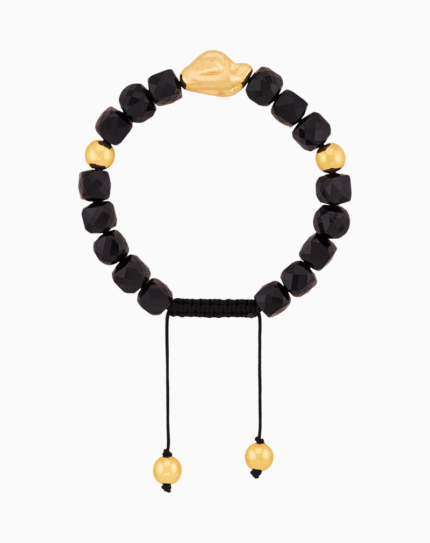 Women’s Faceted Onyx Bracelet with Gold Accents