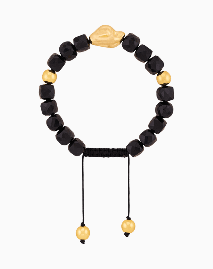 Women’s Faceted Onyx Bracelet with Gold Accents