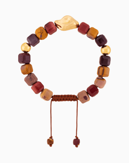 Men’s Natural Mookaite Jasper Bracelet with Gold Accent