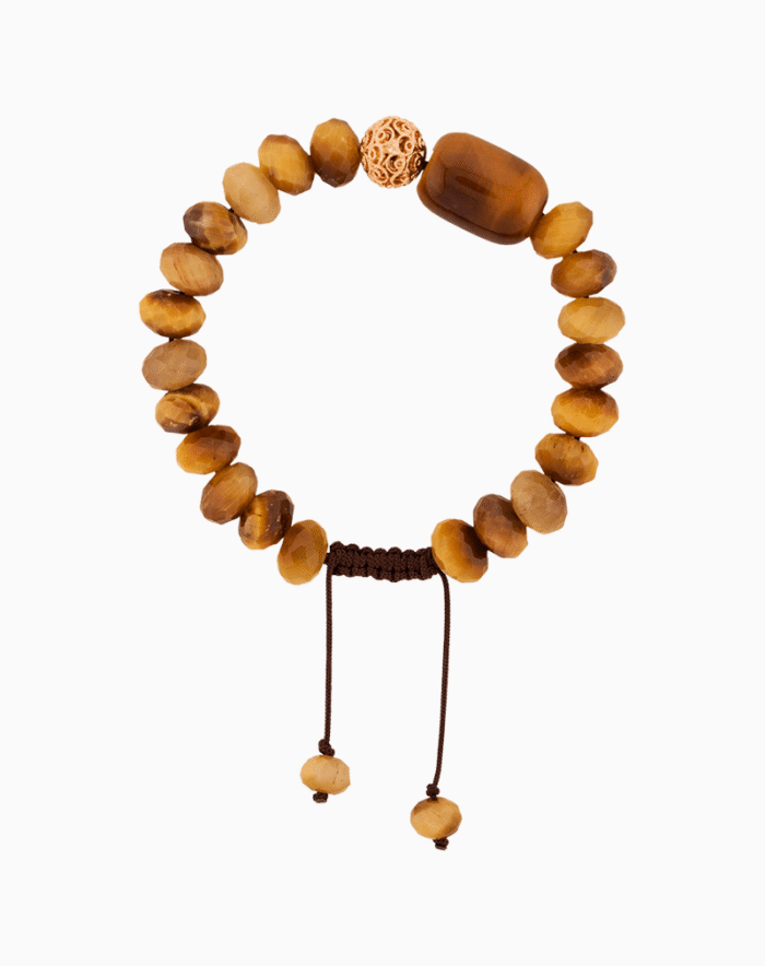Women’s Tiger’s Eye Bracelet with Rose Gold Filigree Bead
