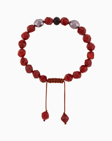 Men’s Natural Red Agate & Hematite Faceted Stone Bracelet