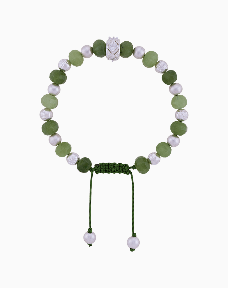 BRMSVCXX01000026 Men’s Natural Green Jade Stone & Silver Bead Bracelet