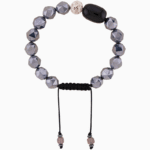 Women’s Hematite and Onyx Bracelet with Carved Bead