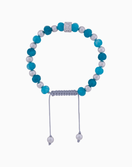 Men’s Natural Blue Apatite Stone & Silver Bead Bracelet