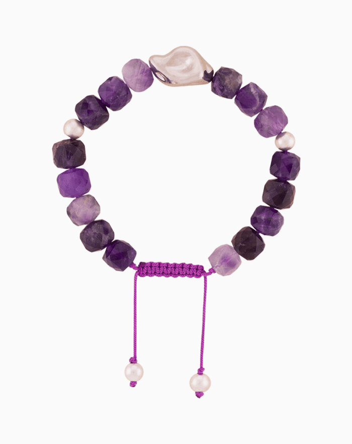 Women’s Faceted Amethyst and Pearl Bracelet with Silver Accent
