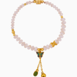 دستبند زنانه صدفی با آویز پروانه آبی و زنگوله طلایی