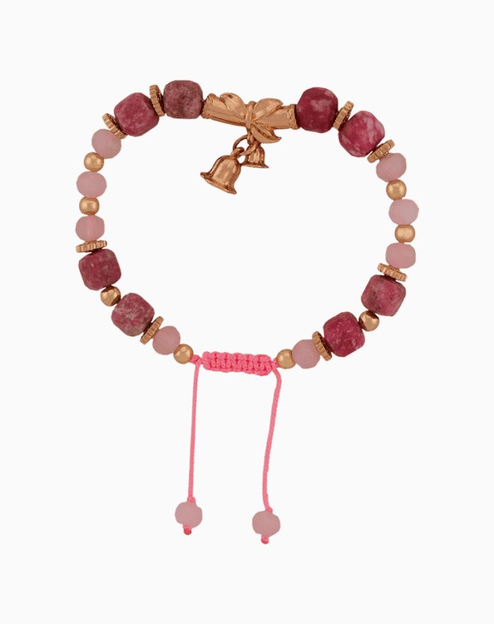 Women’s Rhodonite & Rose Quartz Bracelet with Bow Charm