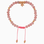 Women’s Rose Quartz Stone Bracelet with Rose Gold Leaf Charm