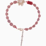 Women’s Rhodonite Bracelet with Silver Lotus Charm