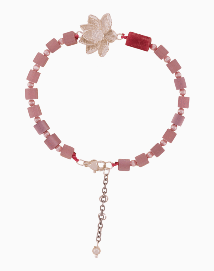 Women’s Rhodonite Bracelet with Silver Lotus Charm