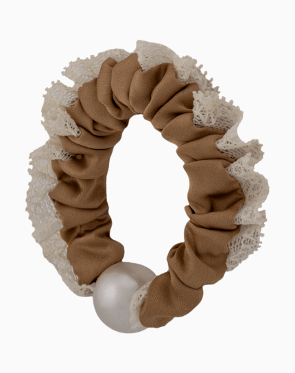 کش مو اسکرانچی زنانه تور و مروارید نمای مایل