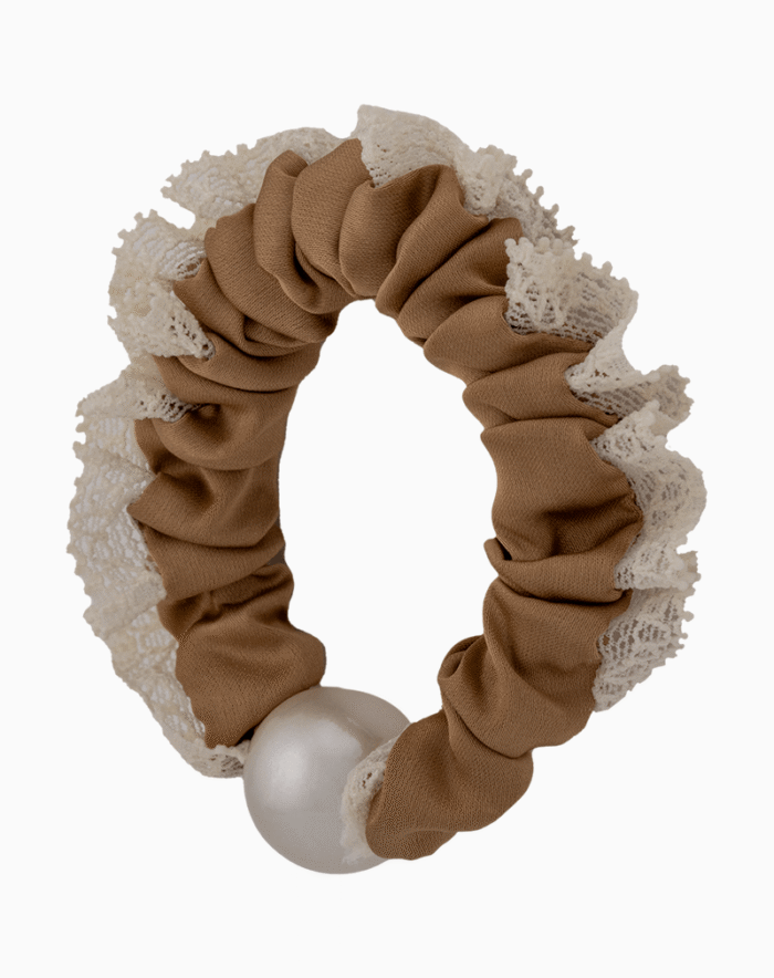 کش مو اسکرانچی زنانه تور و مروارید نمای مایل