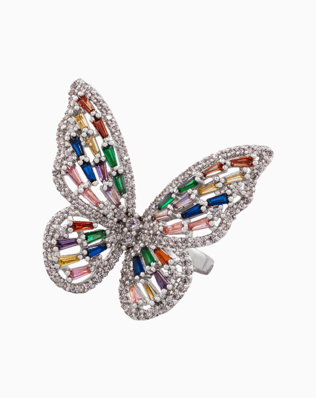 Women’s Rainbow Crystal Butterfly Ring
