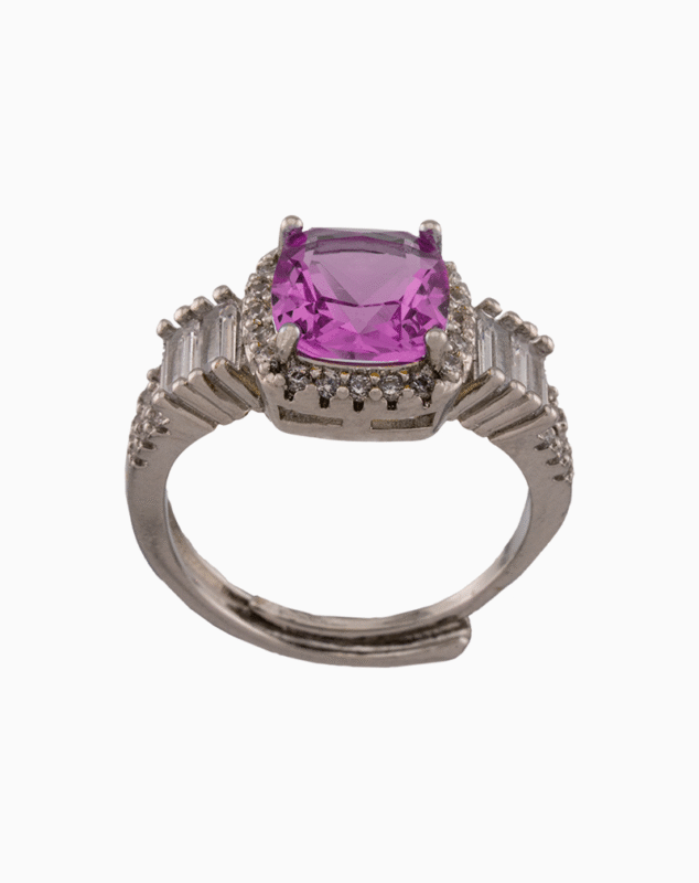 انگشتر مجلسی زنانه با کریستال سرخابی نمای مایل