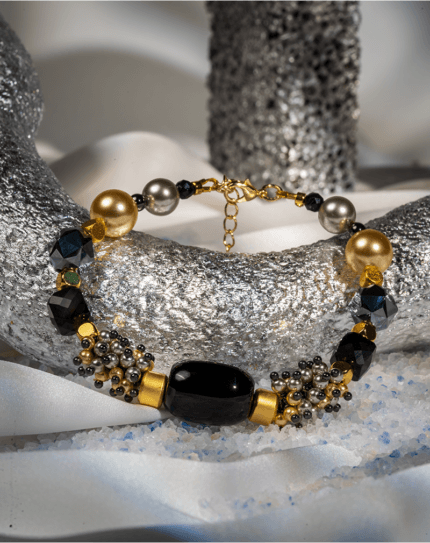 دستبند زنانه شوکا مدل سنگ مشکی تزئینی لوکس