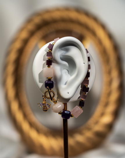 دستبند زنانه شوکا مدل کوارتز صورتی و آمتیست دست‌ساز