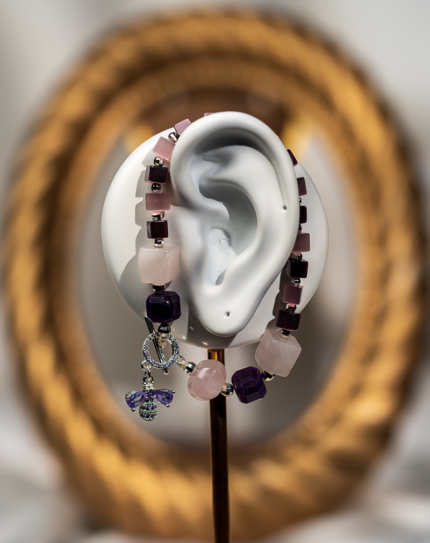 دستبند زنانه شوکا مدل کوارتز صورتی و آمتیست دست‌ساز