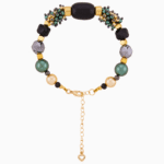 دستبند زنانه شوکا مدل حدید و مروارید سبز طلایی دست‌ساز