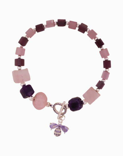 دستبند زنانه شوکا مدل کوارتز صورتی و آمتیست دست‌ساز