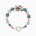 دستبند زنانه شوکا مدل مروارید رنگی نقره‌ای دست‌ساز