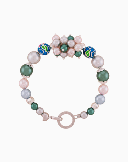 دستبند زنانه شوکا مدل مروارید رنگی نقره‌ای دست‌ساز