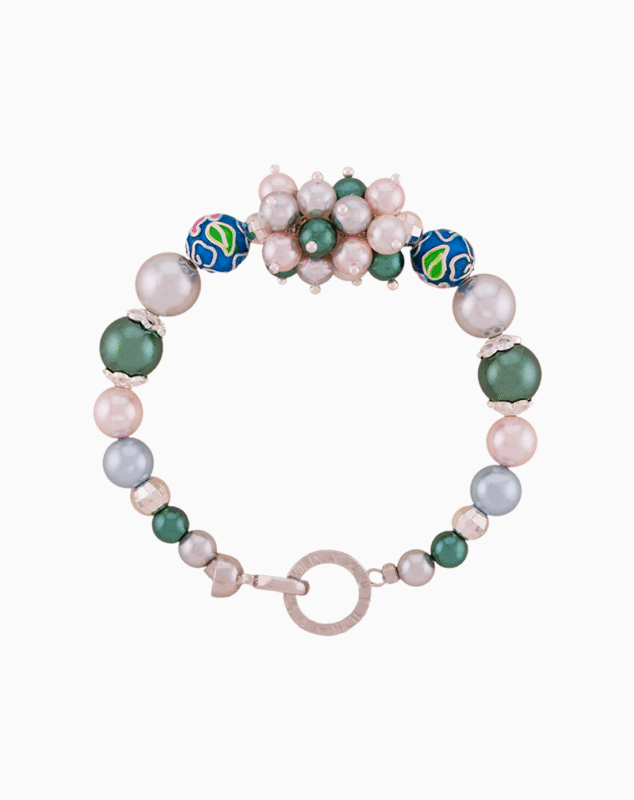 دستبند زنانه شوکا مدل مروارید رنگی نقره‌ای دست‌ساز