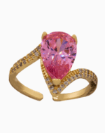 انگشتر زنانه طلایی اشک صورتی کریستالی شوکا