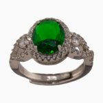 انگشتر زنانه شوکا طرح گنبدی نگین سبز - نقره‌ای