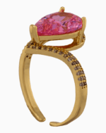 انگشتر زنانه طلایی اشک صورتی کریستالی شوکا - Image 2