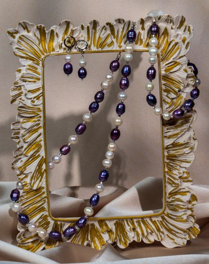 خرید ست زنانه «مهتاب بنفش» شوکا | مروارید طبیعی و پرورشی