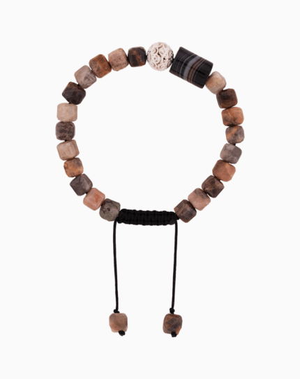 دستبند زنانه مهره‌ای عقیق و نقره‌ای | طراحی بوهو دست‌ساز | شوکا