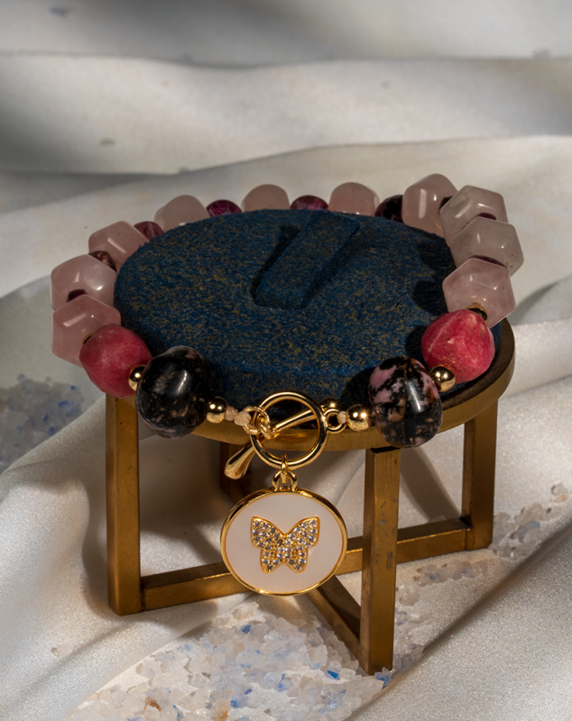 دستبند زنانه سنگی صورتی