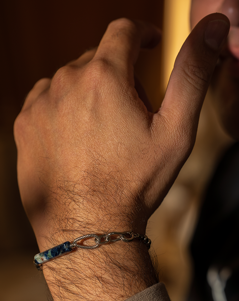 دستبند مردانه سنگ سودالیت دستبند مردانه سنگ سودالیت