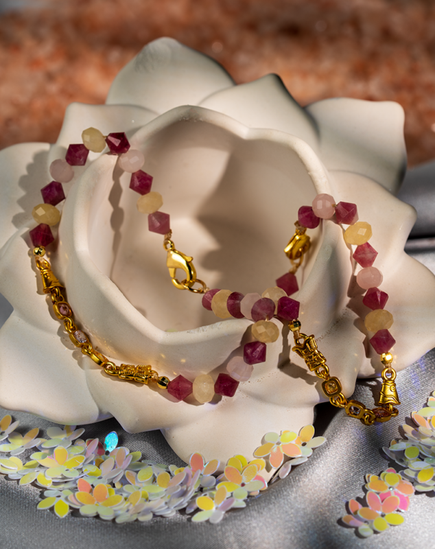 دستبند زنانه تورمالین و رز کوارتز طبیعی | خرید دستبند سنگی شوکا