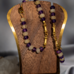 دستبند زنانه آمیتیست و کوارتز با یراق طلایی