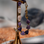 دستبند سنگی آمیتیست و رزکوارتز طرح پروانه