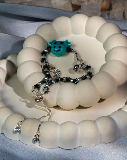 دستبند بچگانه شوکا مدل ستاره لبخند با حدید و مروارید مصنوعی 5