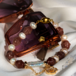 دستبند رزکوارتز توت فرنگی و مروارید اصل