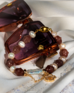 دستبند رزکوارتز توت فرنگی و مروارید اصل